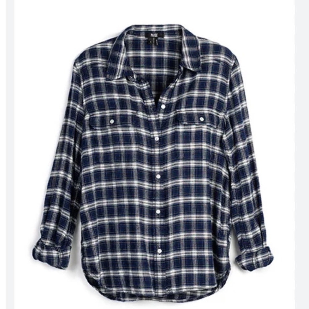 Paige Flannel Blue Plaid Button Up Western Grunge Shirt Size Small